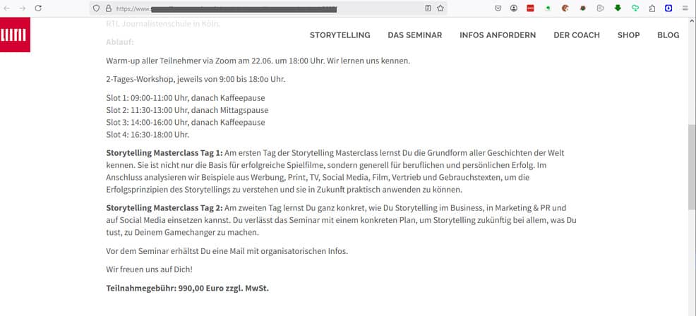 Screenshot 2 Seminarangebot